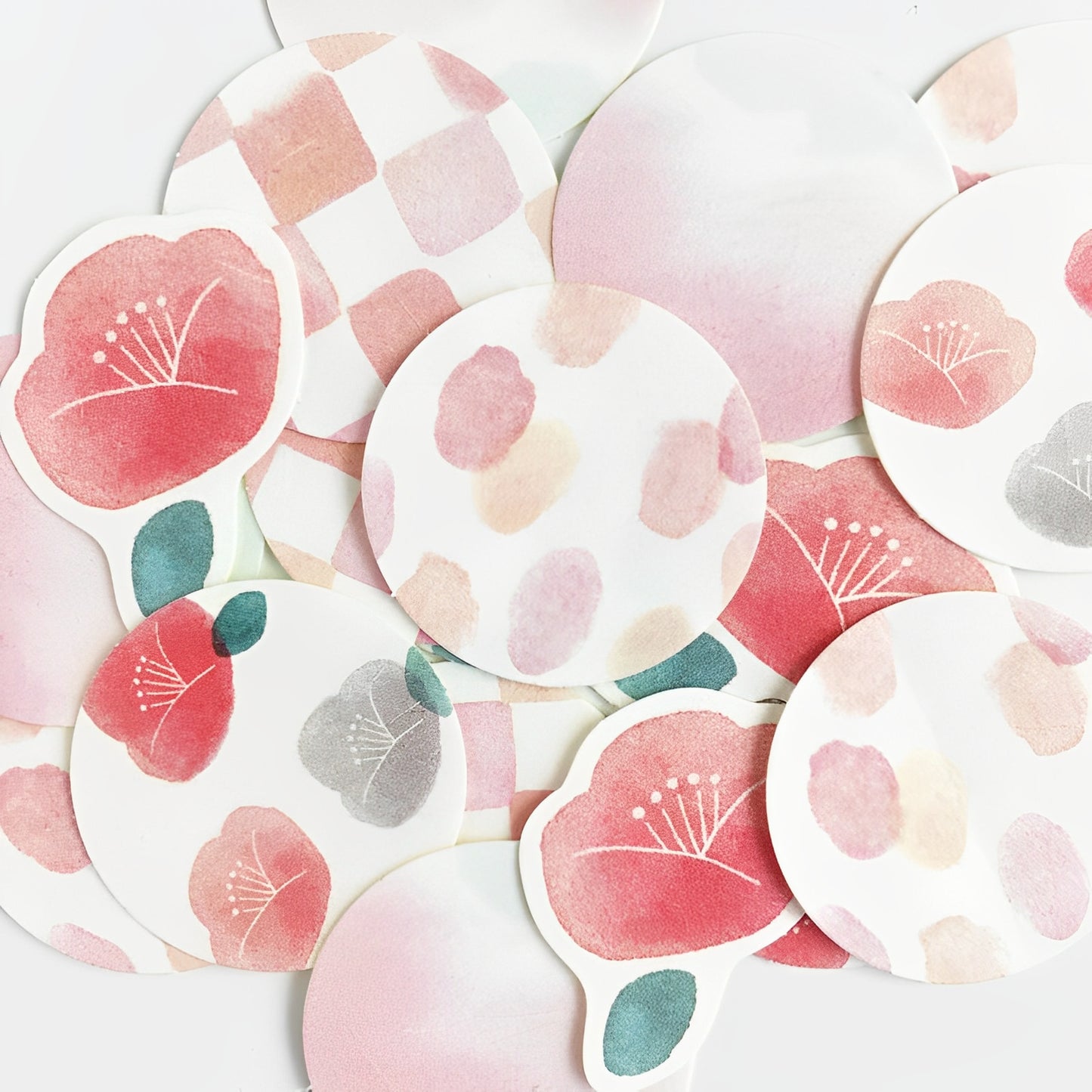Furukawashiko Pink Round Shape Flake Stickers