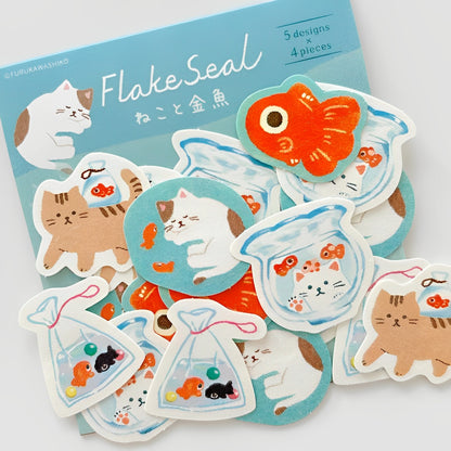 Furukawashiko Cat and Goldfish Flake Stickers