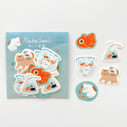 Furukawashiko Cat and Goldfish Flake Stickers